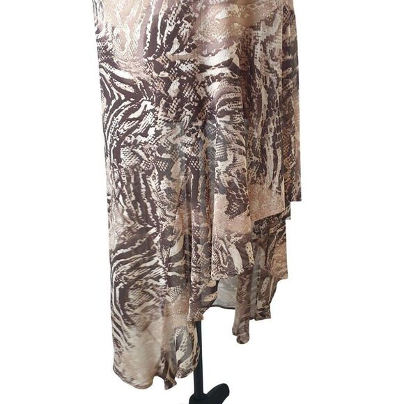 Women's Asymmetrical Maxi Dress XL Cascade Ruffle Animal Print Boho Glam Resort - Picture 6 of 7